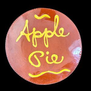B&L Breininger Sgraffito Redware Pottery Round Pie Plate 1982 Apple Pie